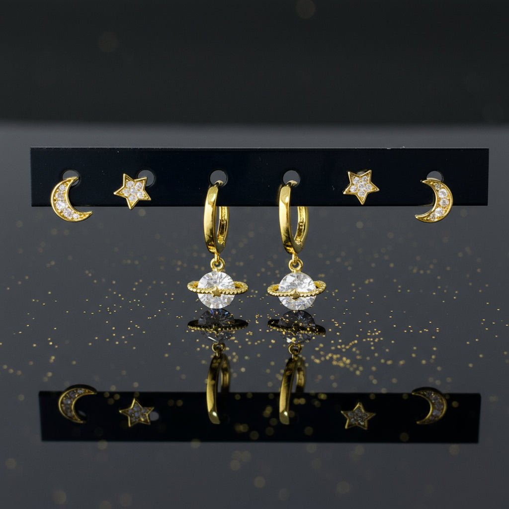 Set 3 Orecchini Stelle e Pianeti – Mix Cerchio e Perno