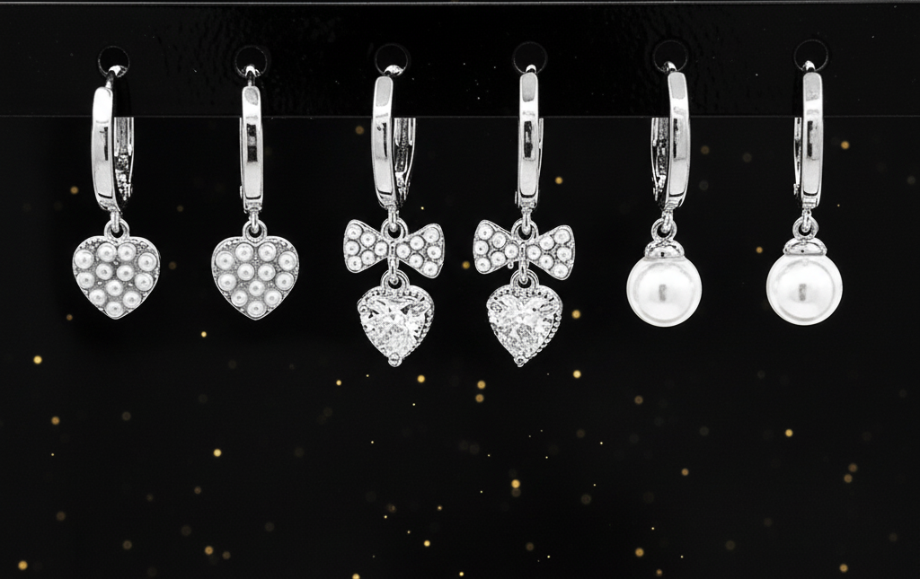 Set 3 Orecchini Cuori e Fiocchetti – Mix Cerchio e Perno