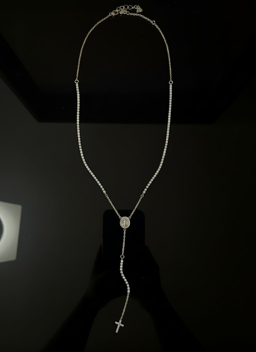 Collana Tennis Rosario 🖤 Bijoux in Acciaio Inossidabile con Croce e Medaglietta
