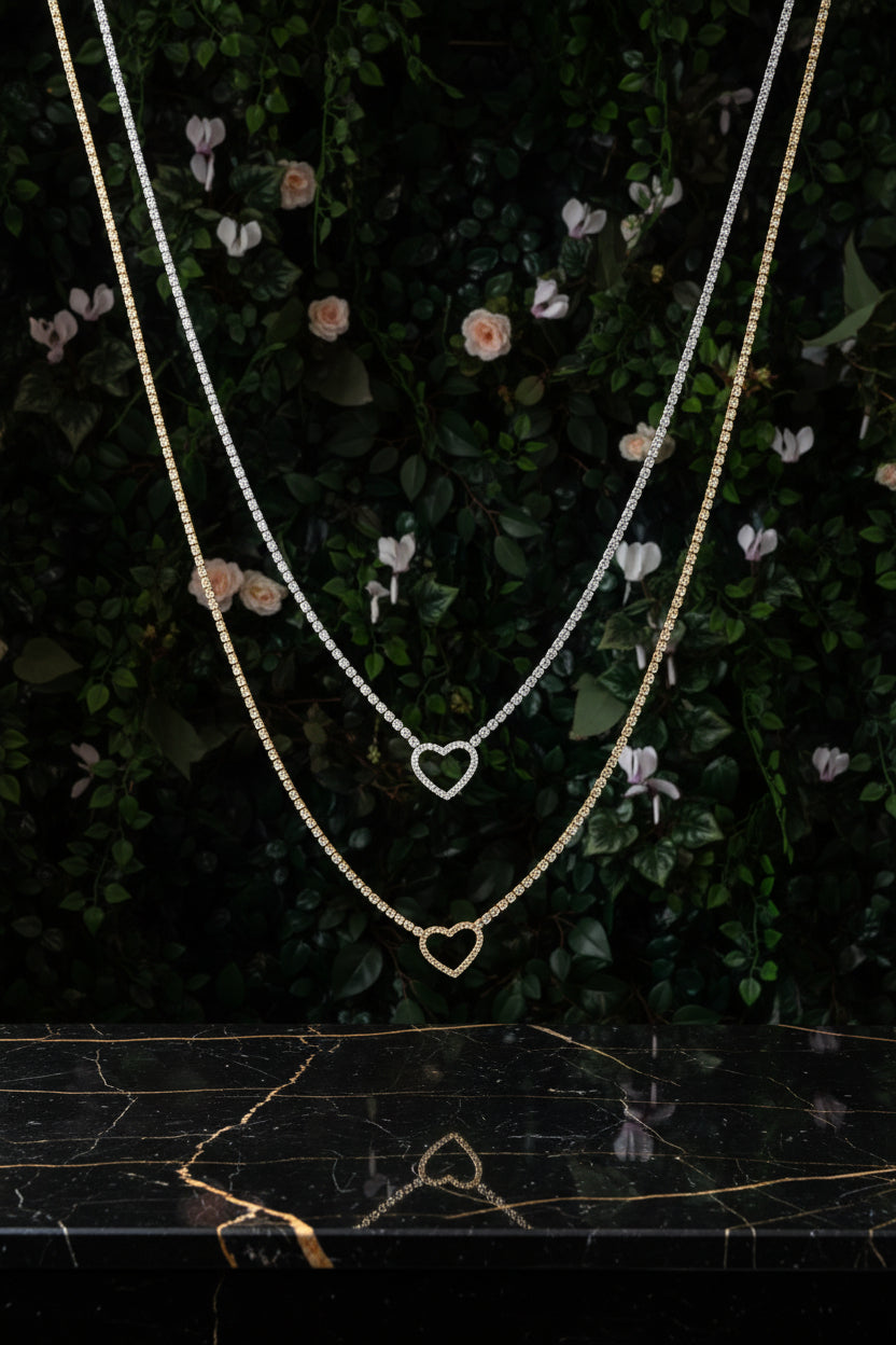 Collana Tennis Cuore di Vetro 🖤 Bijoux in Acciaio Inossidabile a Forma di Cuore