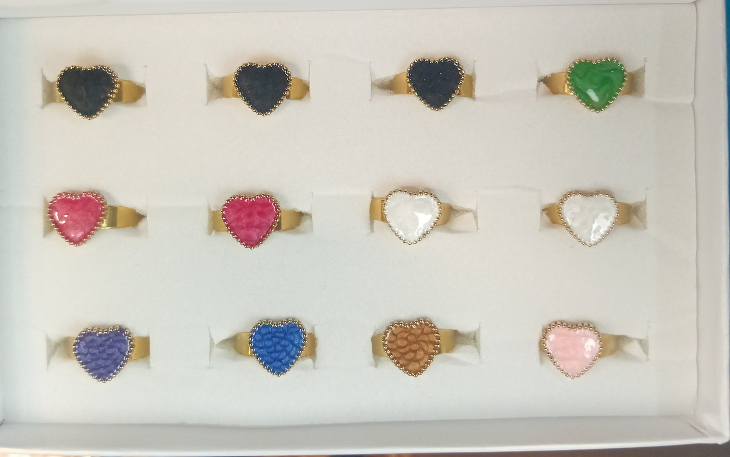 Anello Cuore Pietra Colorata 🖤 Regolabile in Acciaio con Finitura Oro
