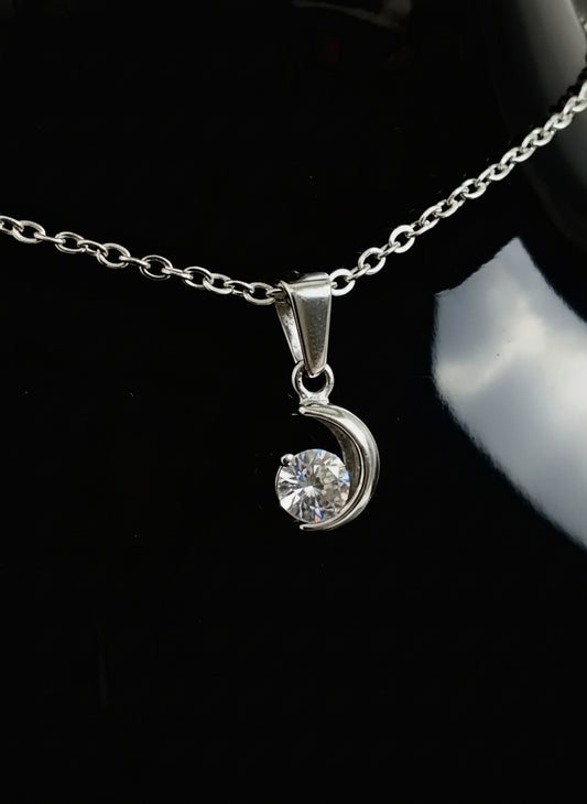 Collana Luna con Zircone – Acciaio Inox Anallergico