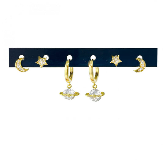 Set 3 Orecchini Stelle e Pianeti – Mix Cerchio e Perno