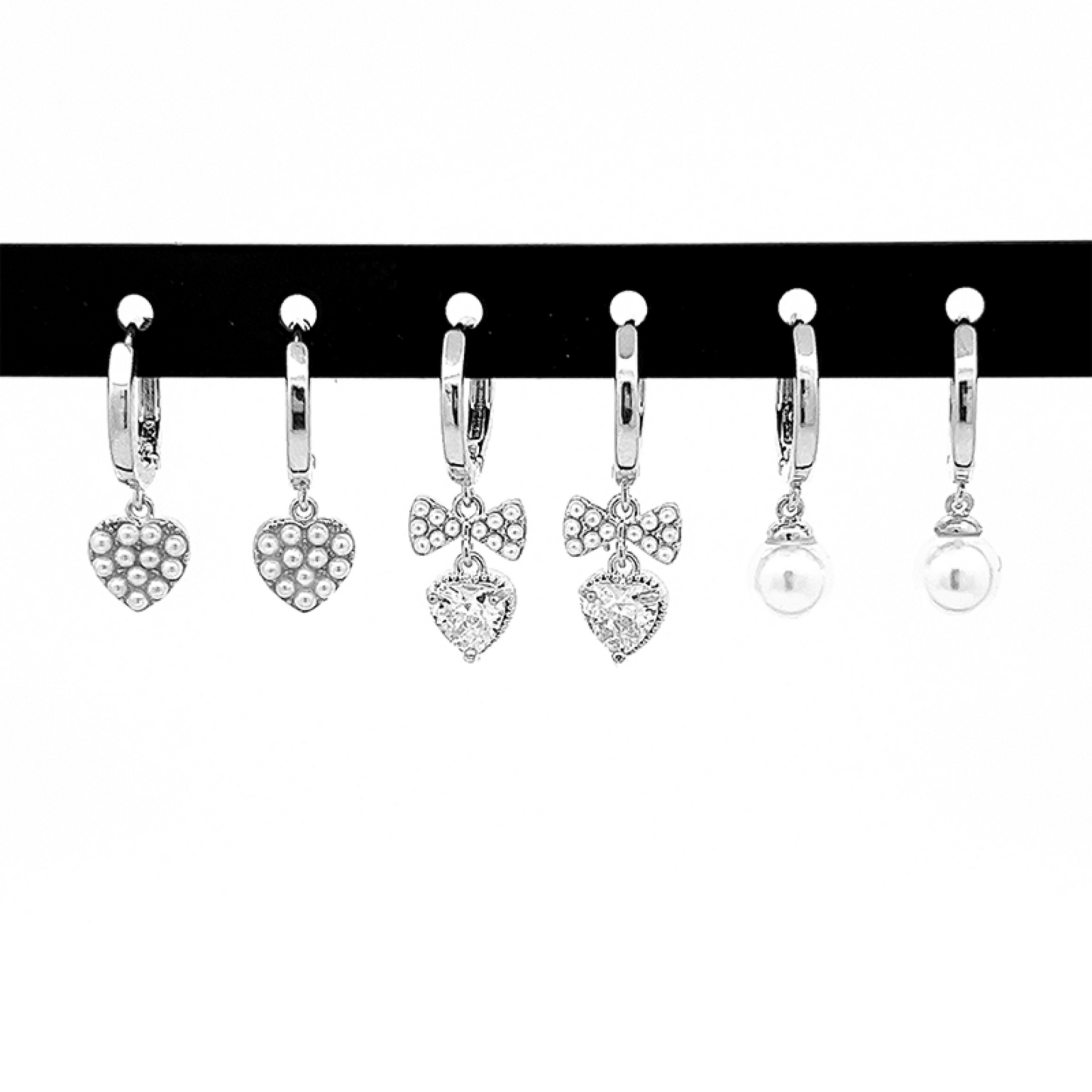 Set 3 Orecchini Cuori e Fiocchetti – Mix Cerchio e Perno
