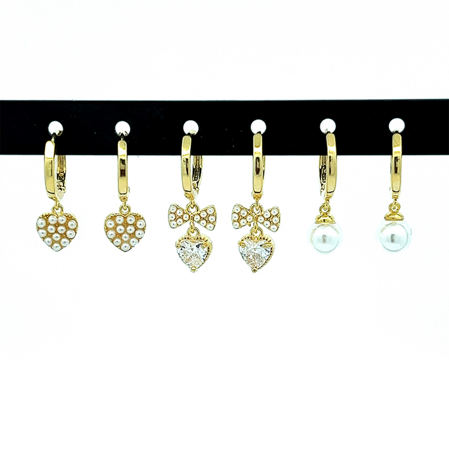 Set 3 Orecchini Cuori e Fiocchetti – Mix Cerchio e Perno