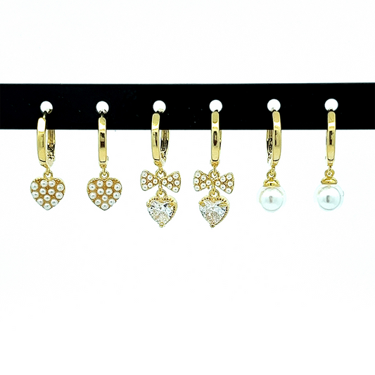 Set 3 Orecchini Cuori e Fiocchetti – Mix Cerchio e Perno