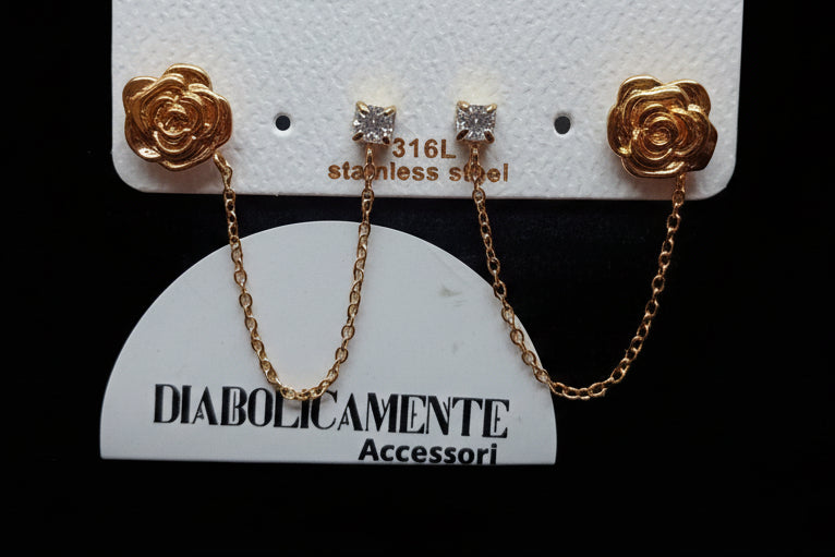 Orecchini Filo di Rosa 🖤 Acciaio Inossidabile con Punto Luce