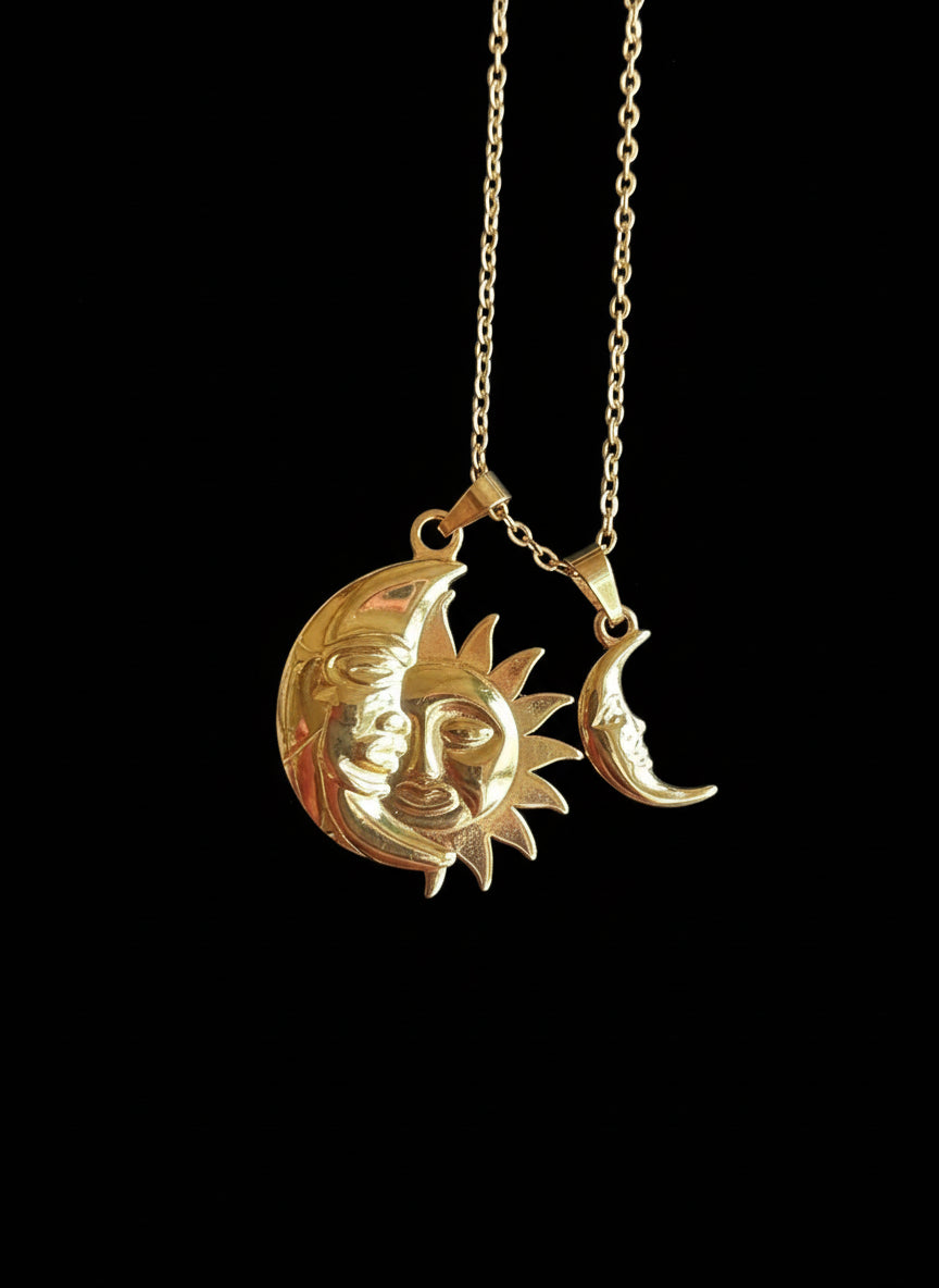 Collana Sole Luna 🖤 Acciaio 316L Simbolo di Equilibrio