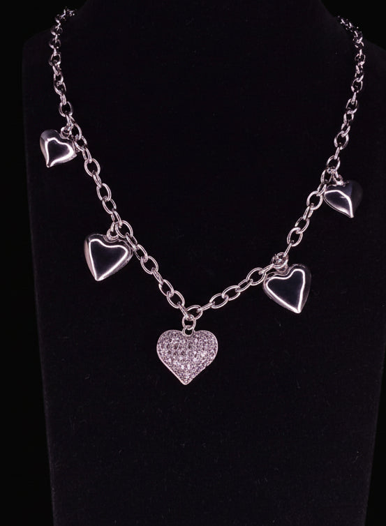 Collana Sonaglio Cuori Misti 🖤 Bijoux in Acciaio Inossidabile con Ciondoli a Cuore