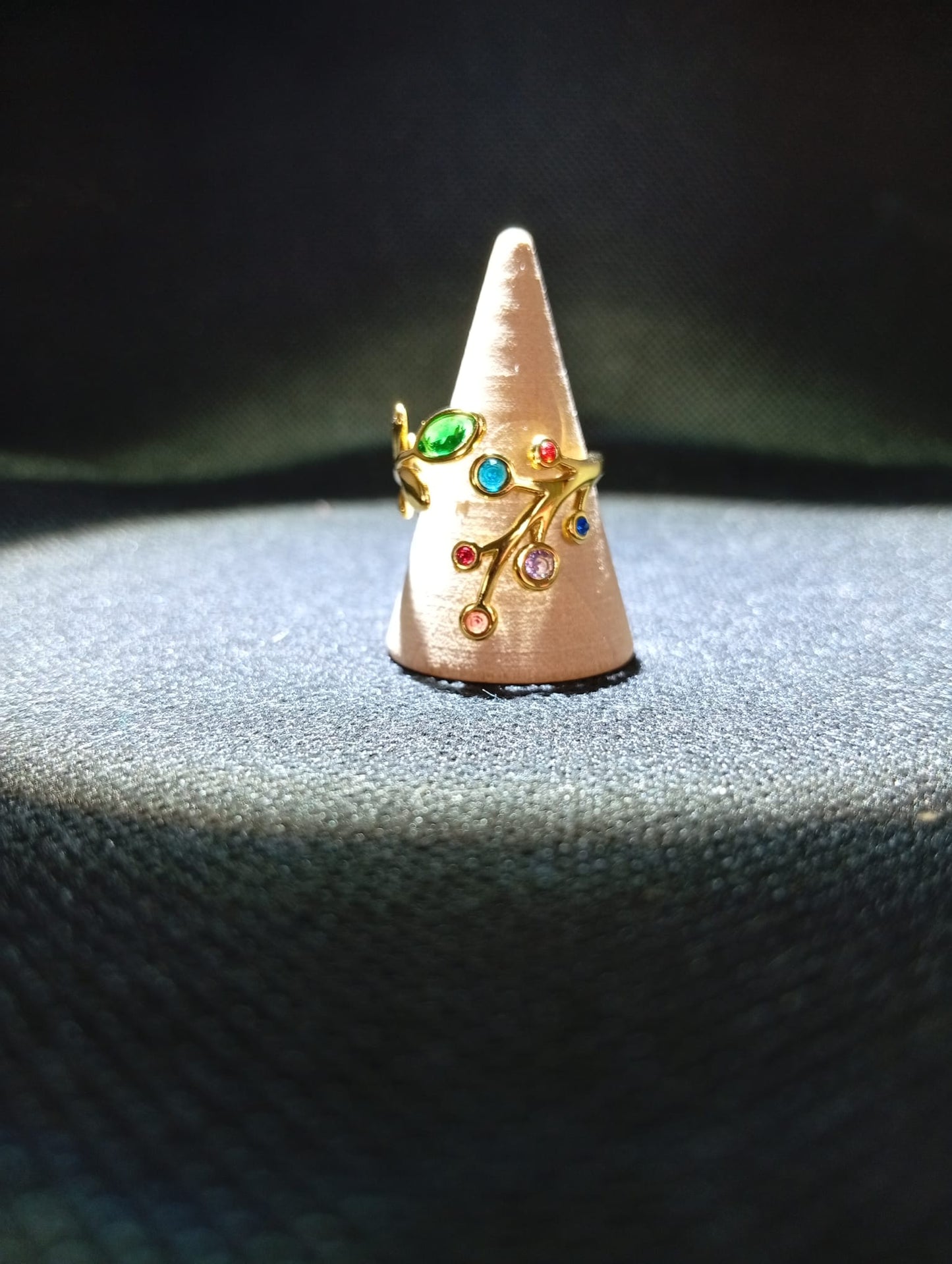 Anello Primavera 🖤 Ramo Botanico con Cristalli Multicolore in Acciaio Inossidabile