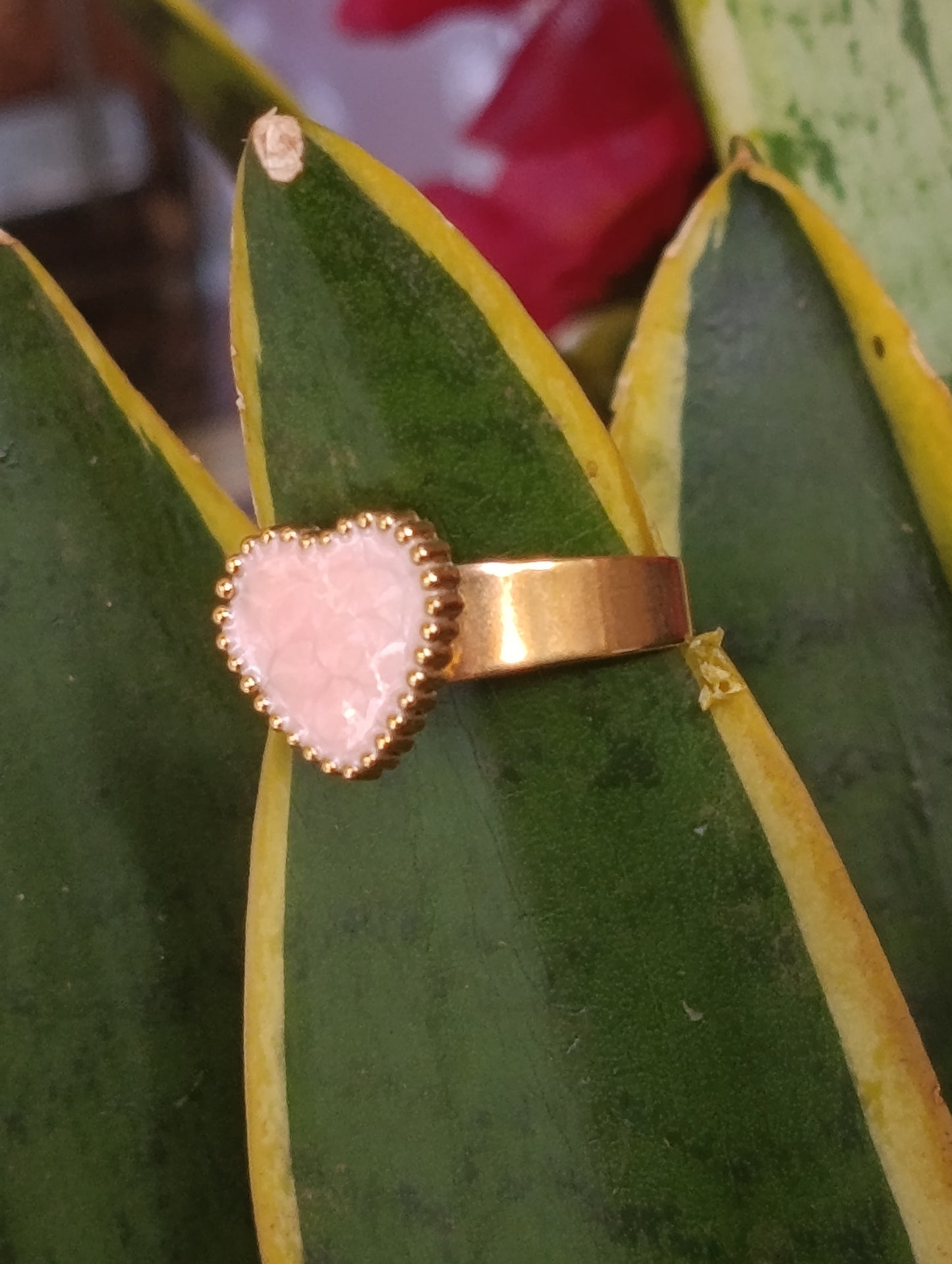 Anello Cuore Pietra Colorata 🖤 Regolabile in Acciaio con Finitura Oro