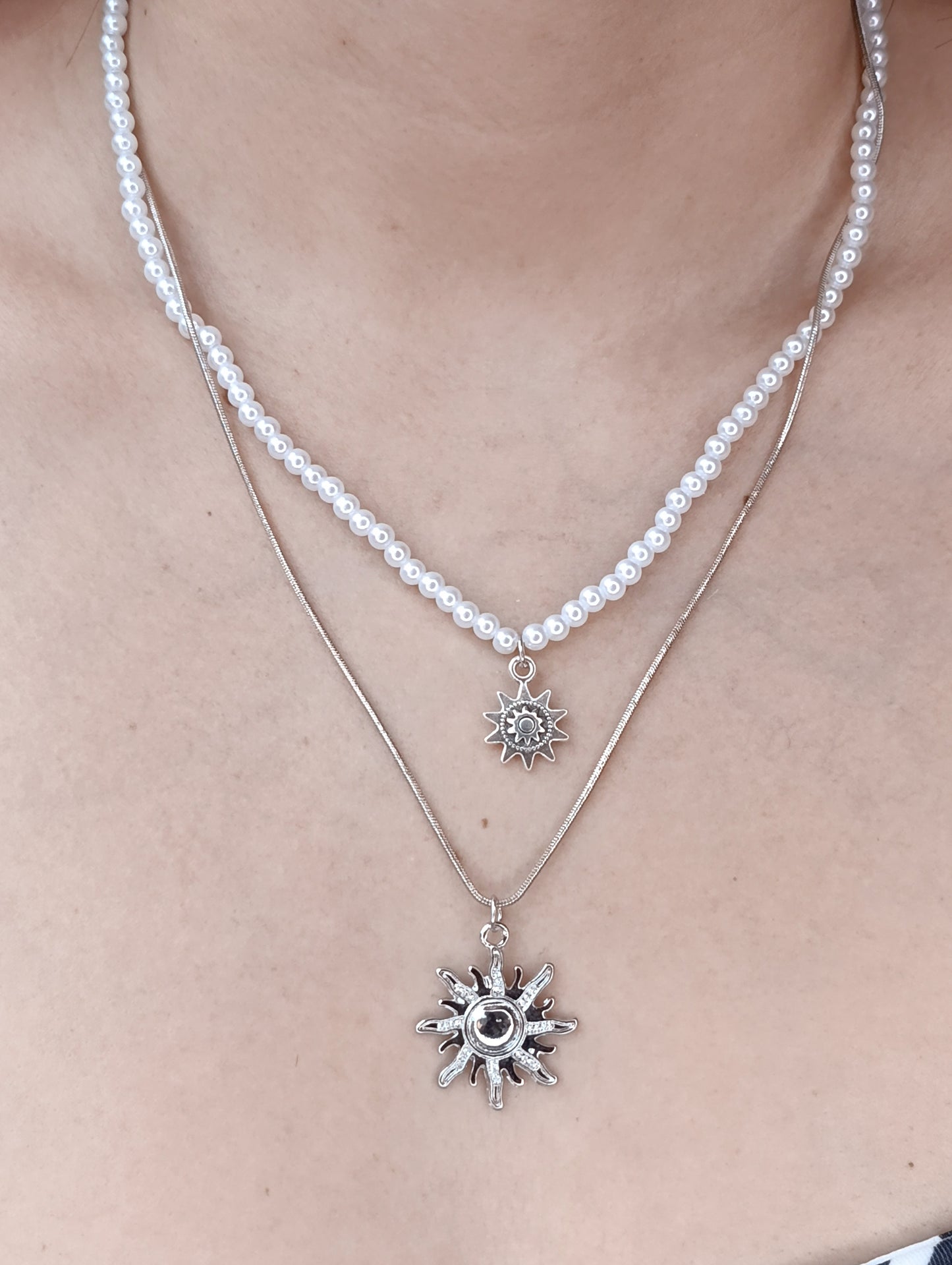 Collana Soleil 🖤 Doppia Collana Perle e Sole