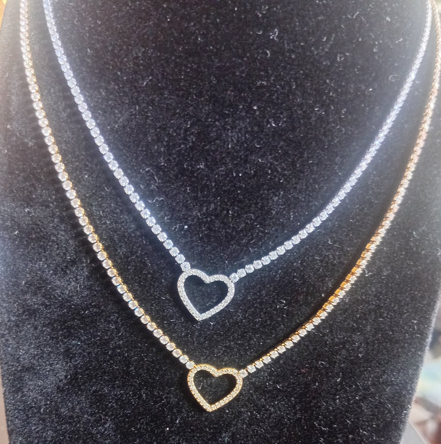 Collana Tennis Cuore di Vetro 🖤 Bijoux in Acciaio Inossidabile a Forma di Cuore