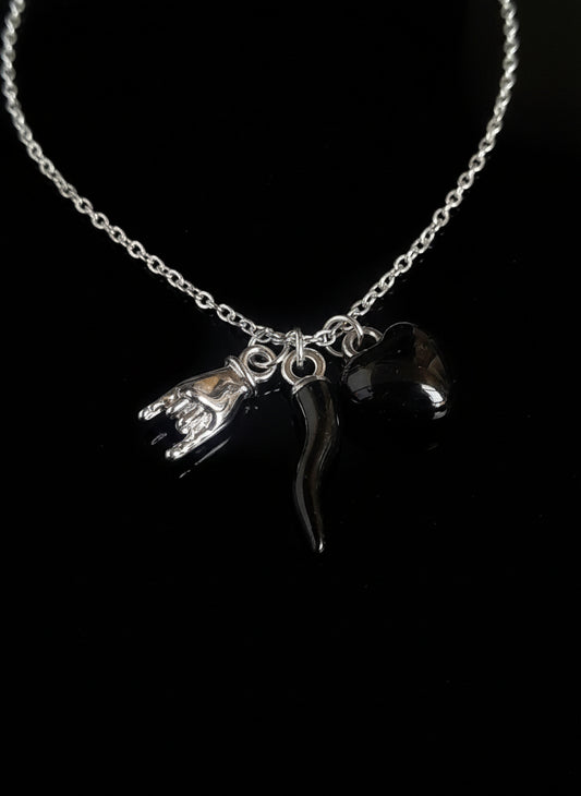 Collana Occhio Malocchio Portafortuna Napoletana in Acciaio con 3 Ciondoli Colorati 🧯