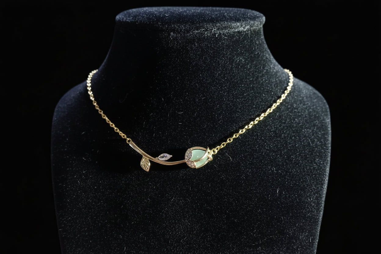 Collana Filo di Petalo 🖤 Bijoux Floreale con Strass in Acciaio e Ottone