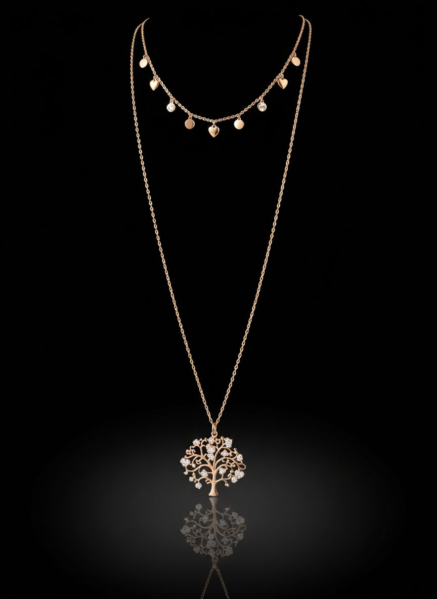 Collana Albero d'Amore 🖤 Doppio Filo Ottone & Strass