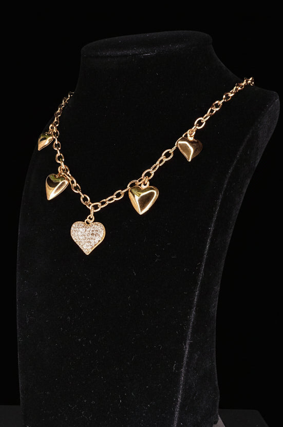 Collana Sonaglio Cuori Misti 🖤 Bijoux in Acciaio Inossidabile con Ciondoli a Cuore