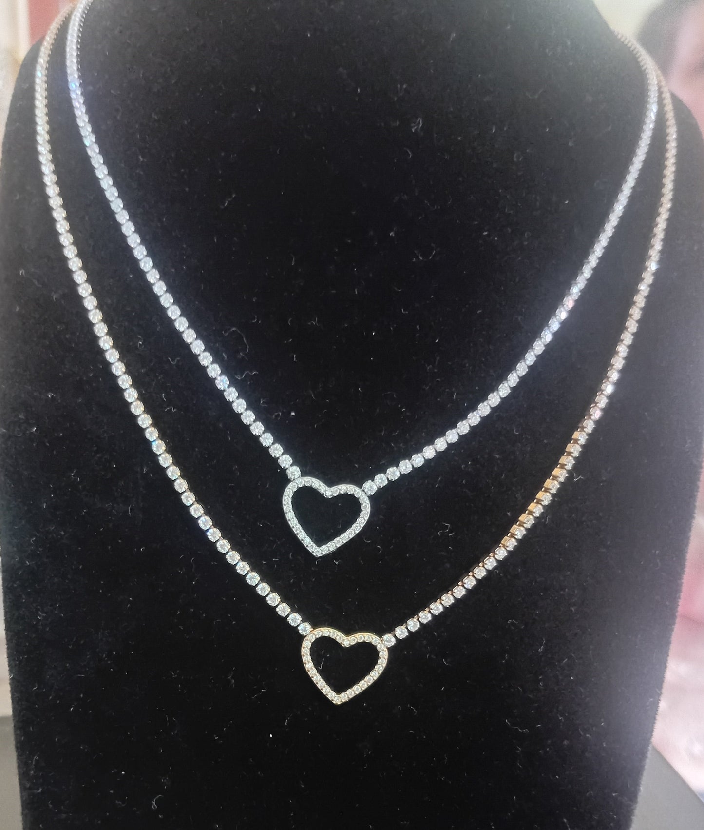 Collana Tennis Cuore di Vetro 🖤 Bijoux in Acciaio Inossidabile a Forma di Cuore