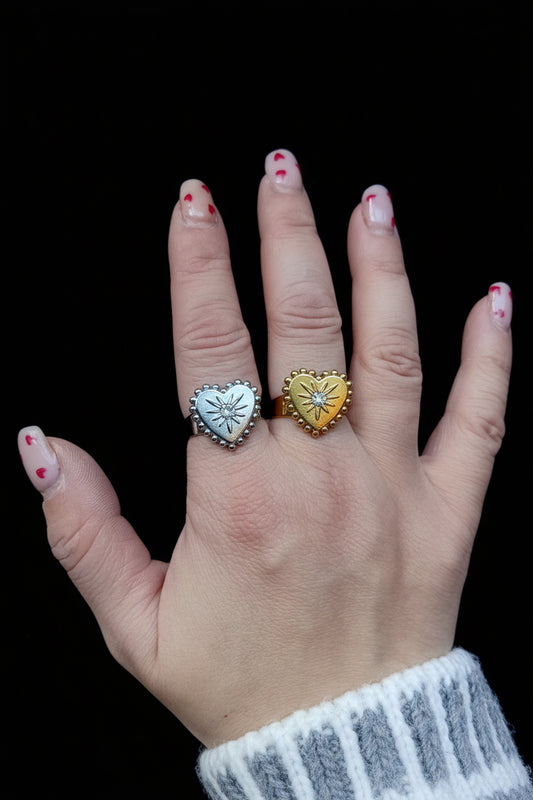 Anello Cuore Vintage 🖤 Inciso Regolabile in Acciaio Inossidabile
