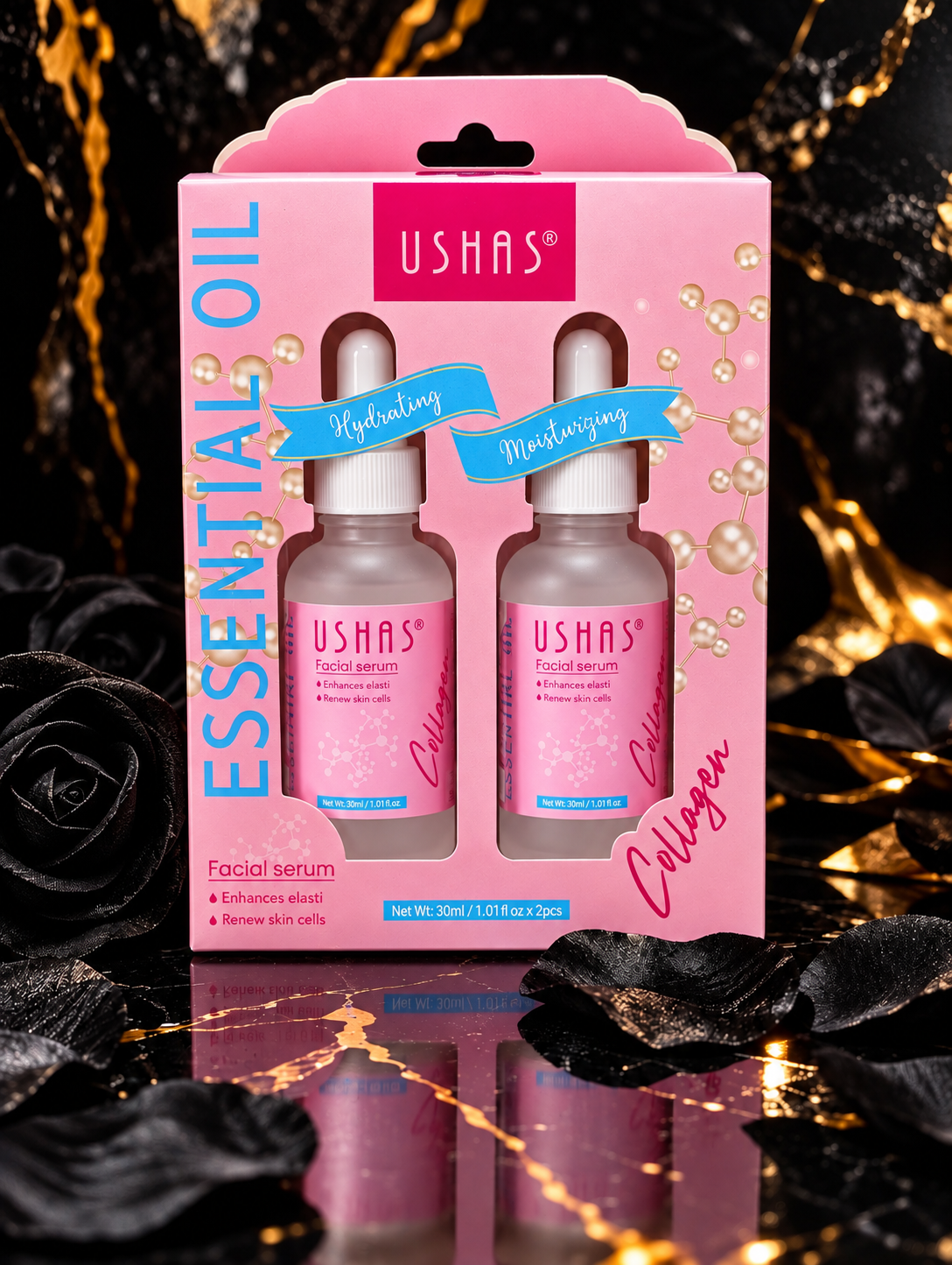 Siero Viso al Collagene e Acido Ialuronico USHAS – 2 × 30 ml