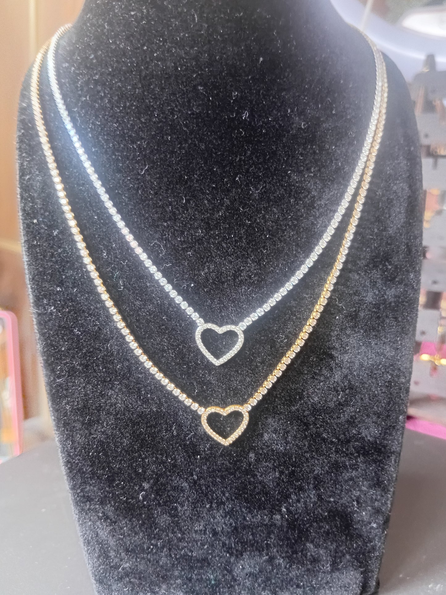Collana Tennis Cuore di Vetro 🖤 Bijoux in Acciaio Inossidabile a Forma di Cuore