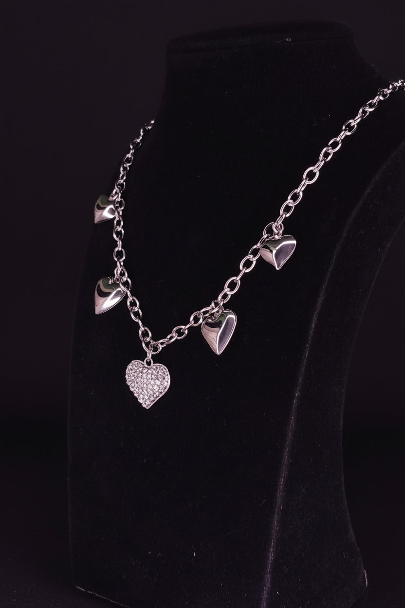 Collana Sonaglio Cuori Misti 🖤 Bijoux in Acciaio Inossidabile con Ciondoli a Cuore