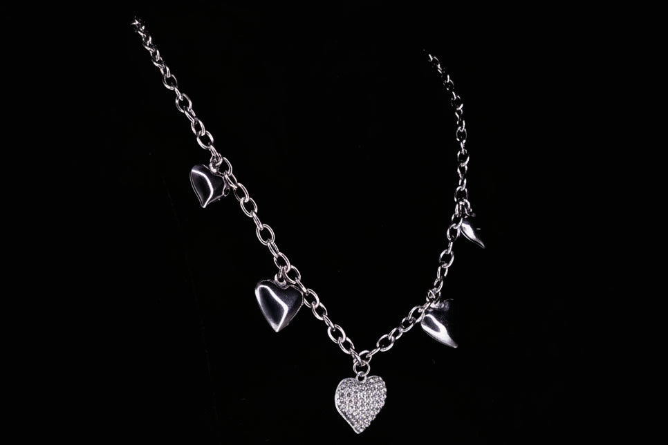 Collana Sonaglio Cuori Misti 🖤 Bijoux in Acciaio Inossidabile con Ciondoli a Cuore