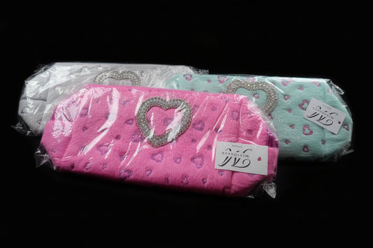 Pochette Peluche Cuore Strass - Beauty Case con Laccio