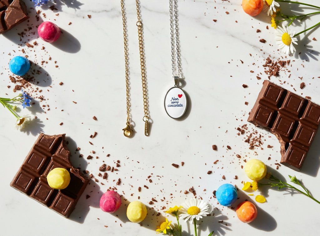 Collana Non Sono Cioccolata 🖤 Ciondolo Ovale con Frase