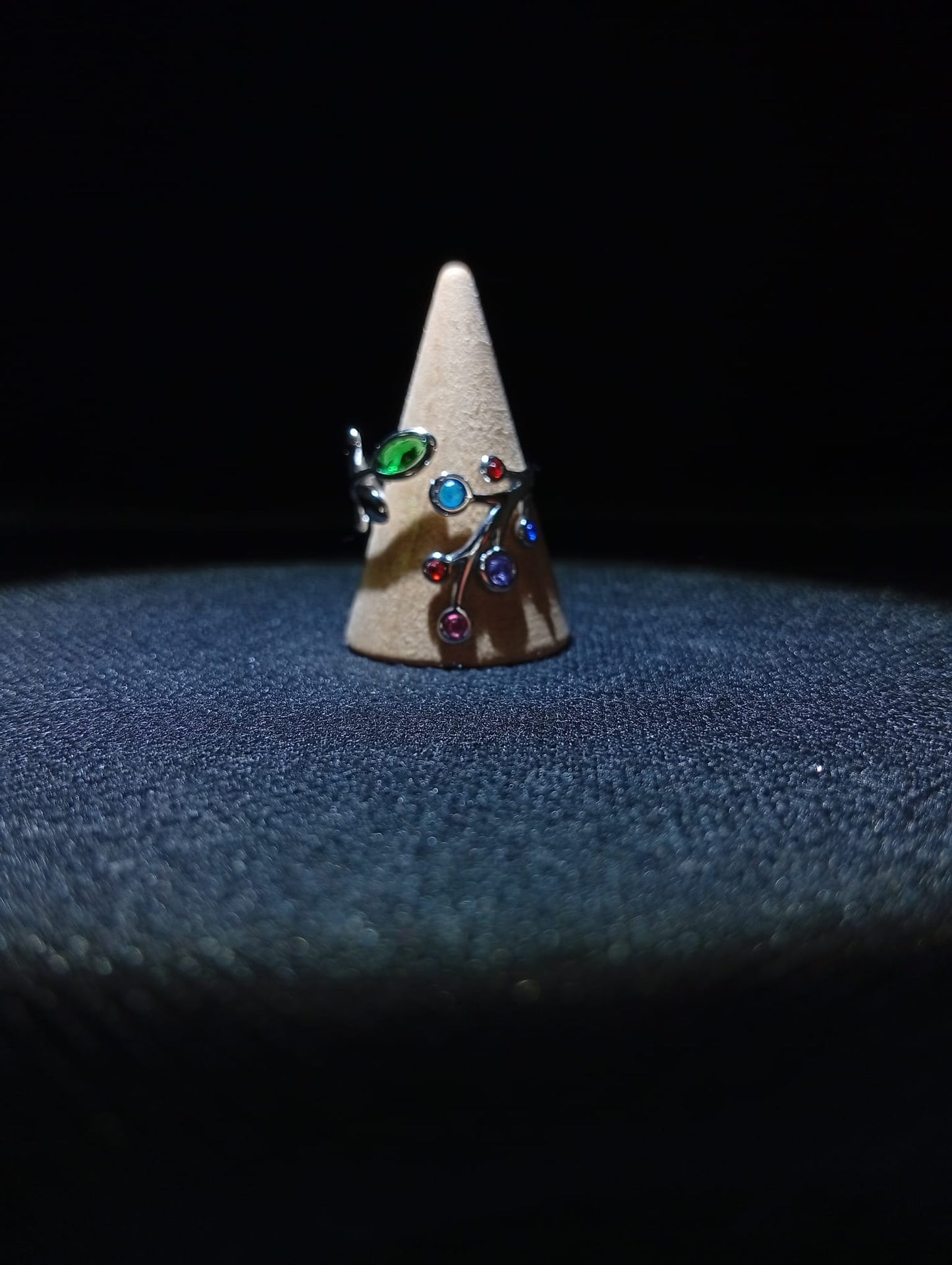 Anello Primavera 🖤 Ramo Botanico con Cristalli Multicolore in Acciaio Inossidabile