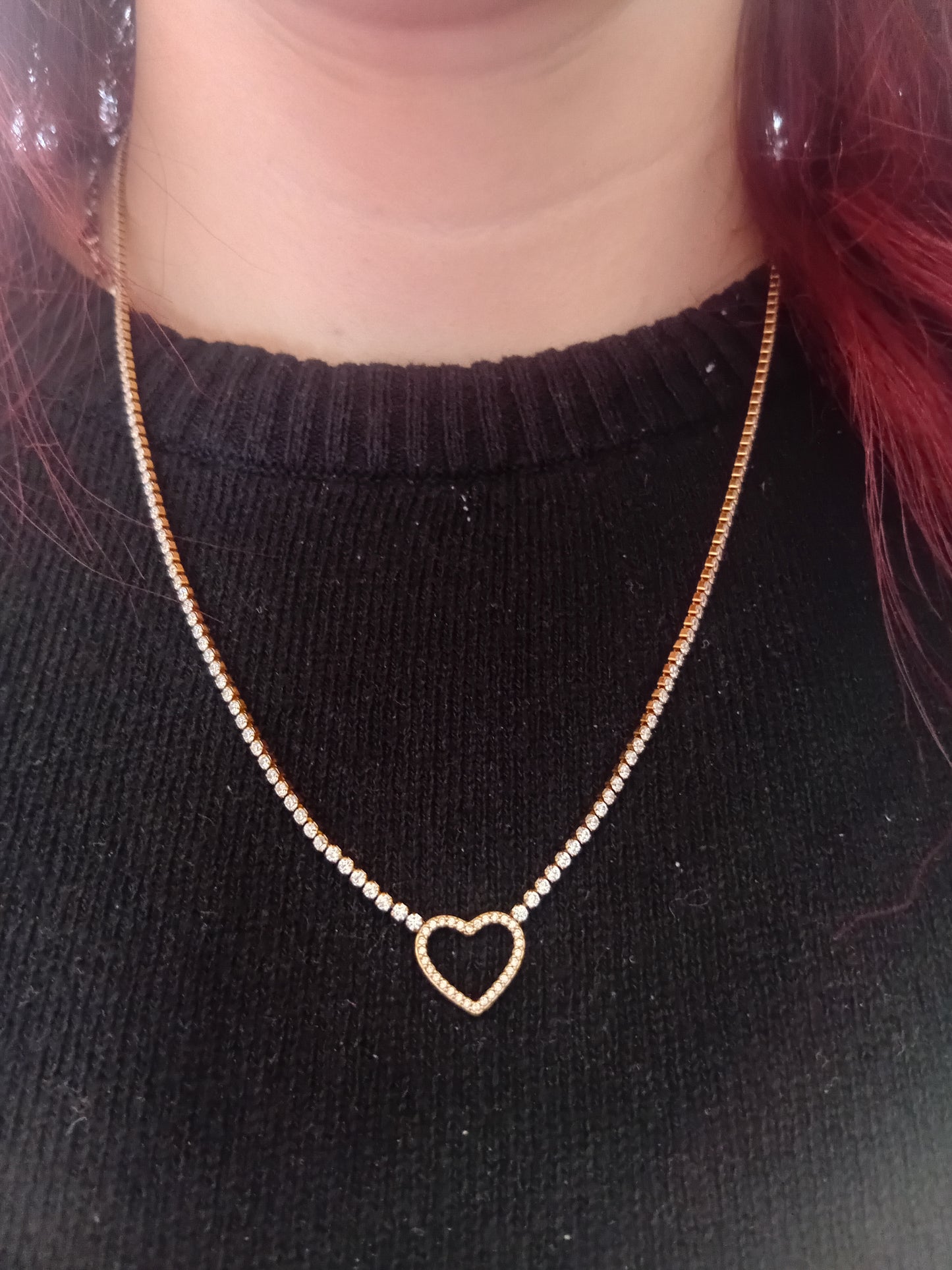 Collana Tennis Cuore di Vetro 🖤 Bijoux in Acciaio Inossidabile a Forma di Cuore