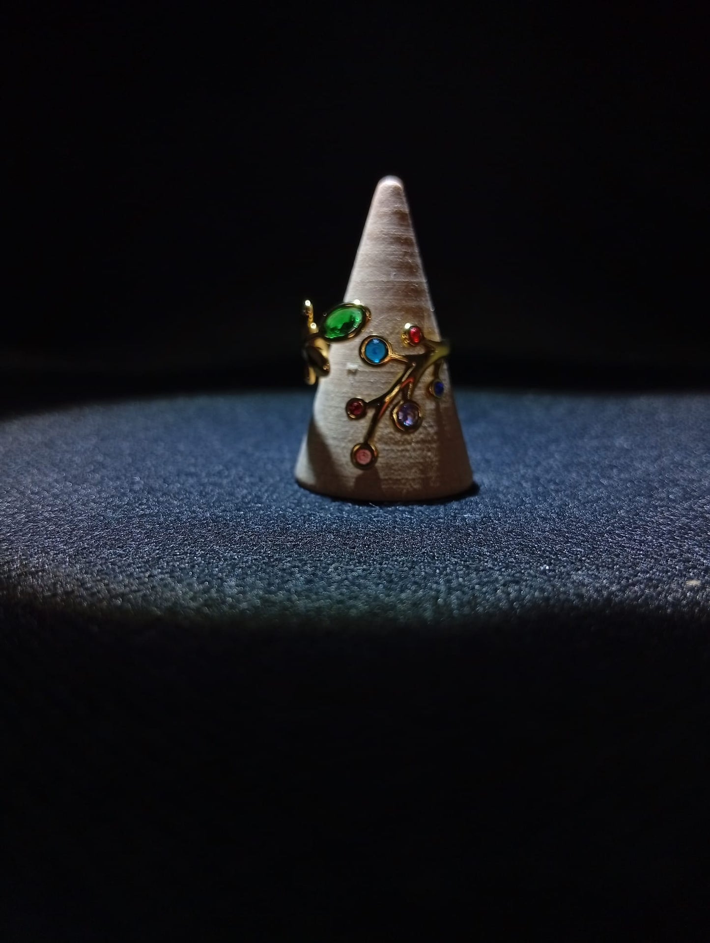 Anello Primavera 🖤 Ramo Botanico con Cristalli Multicolore in Acciaio Inossidabile