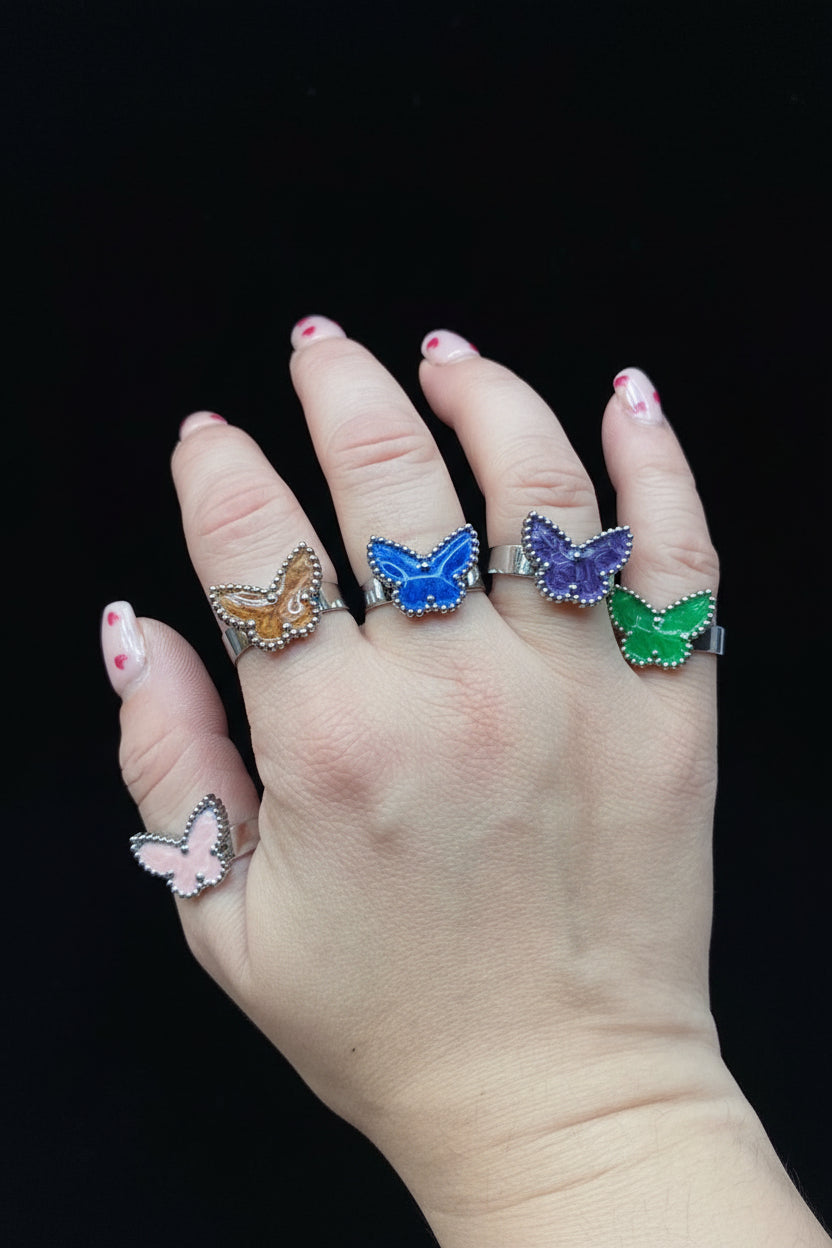 Anello Farfalla Smaltato 🖤 Regolabile in Acciaio Inossidabile