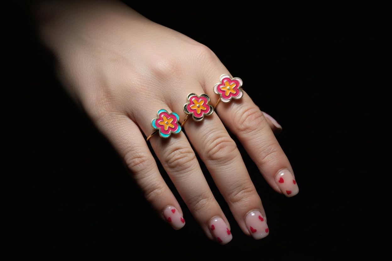 Anello Fiore Smaltato Colorato - Acciaio 304