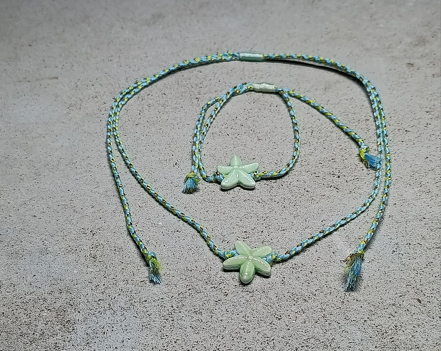 Set Collana + Bracciale Stella Marina 🖤 Cordino Intrecciato Colorato