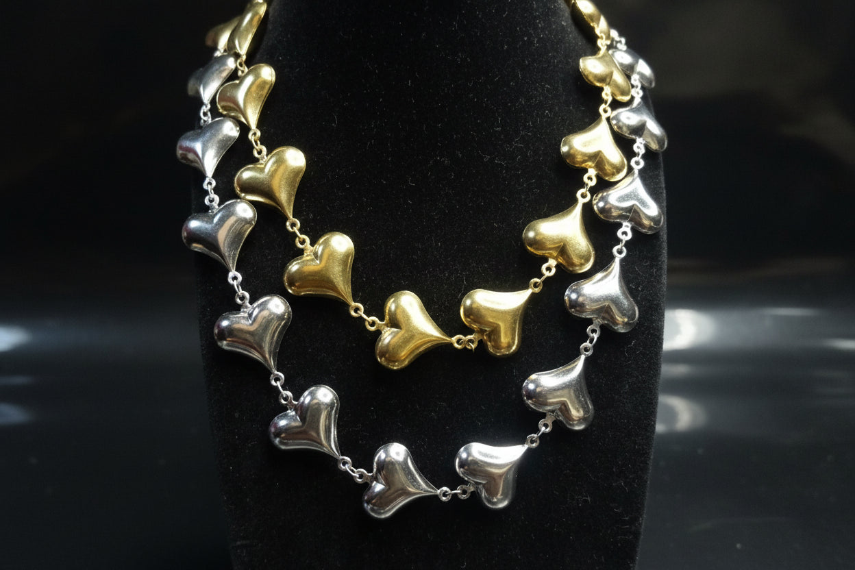 Girocollo Sonaglio Mille Cuori ♥ Bijoux in Acciaio con Cuori 3D