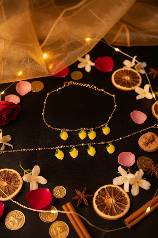 Cavigliera Limone 🖤 Bijoux Estivo con Ciondolo Limone 25 cm