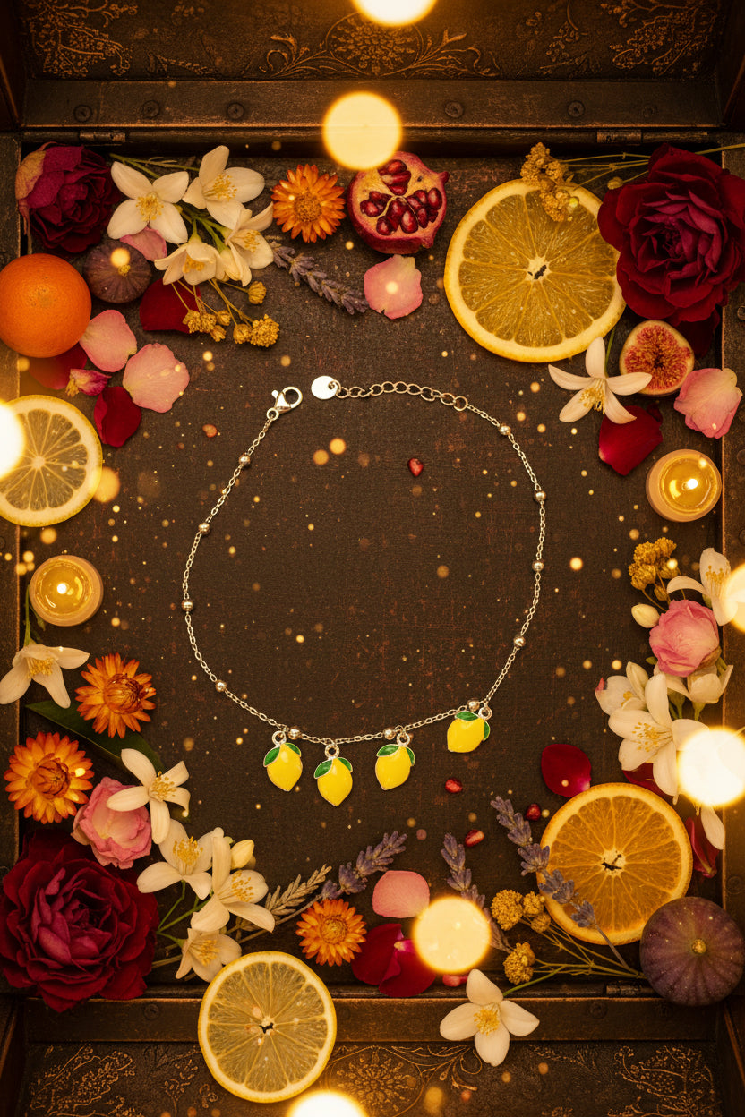Cavigliera Limone 🖤 Bijoux Estivo con Ciondolo Limone 25 cm