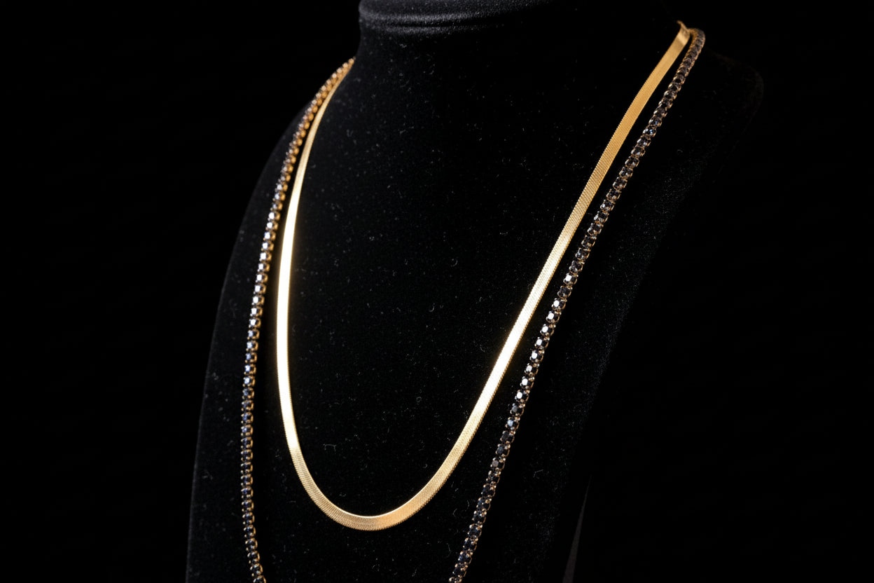 Collana Doppio Filo Tennis Snake 🖤 Acciaio Inossidabile