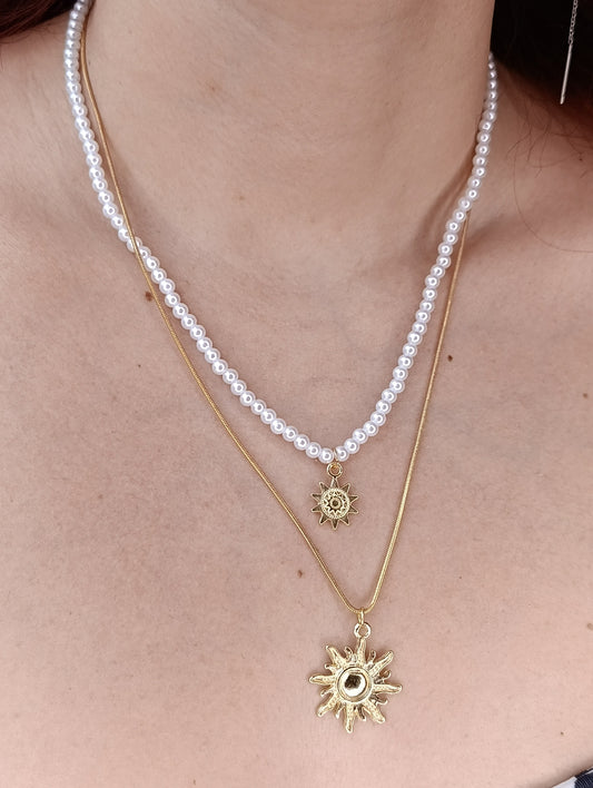 Collana Soleil 🖤 Doppia Collana Perle e Sole