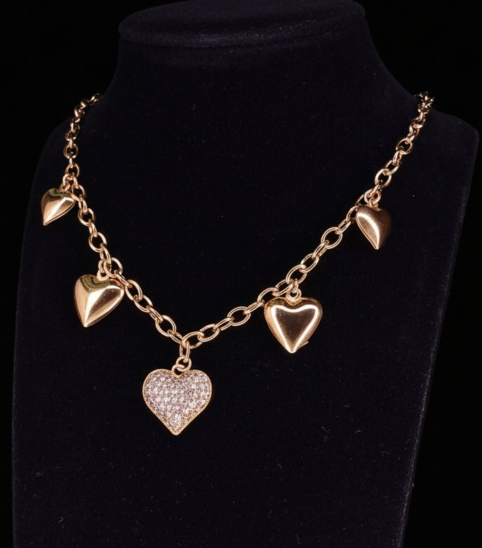 Collana Sonaglio Cuori Misti 🖤 Bijoux in Acciaio Inossidabile con Ciondoli a Cuore