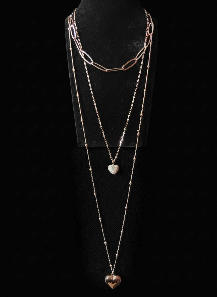 Collana 3 Fili L'Amore è nell'Aria 🖤 Ottone & Strass