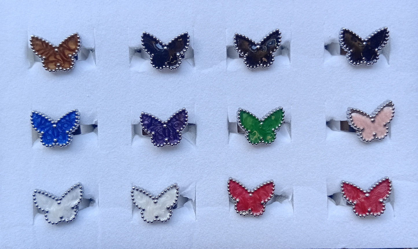 Anello Farfalla Smaltato 🖤 Regolabile in Acciaio Inossidabile
