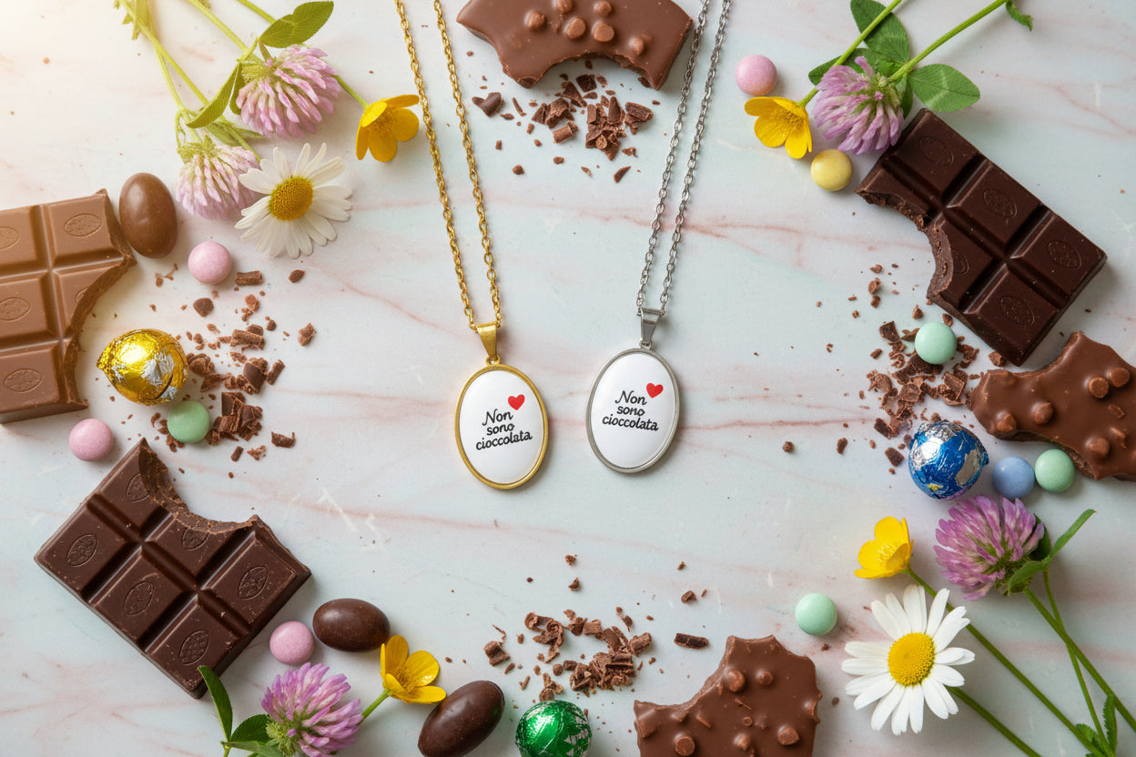 Collana Non Sono Cioccolata 🖤 Ciondolo Ovale con Frase