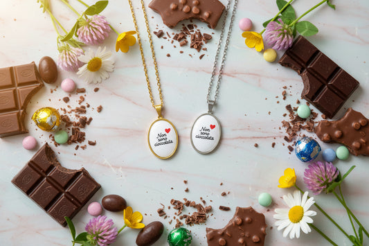 Collana Non Sono Cioccolata 🖤 Ciondolo Ovale con Frase