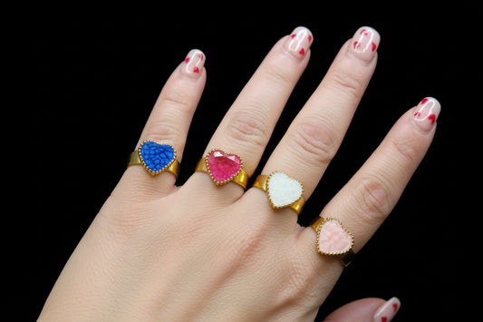 Anello Cuore Pietra Colorata 🖤 Regolabile in Acciaio con Finitura Oro