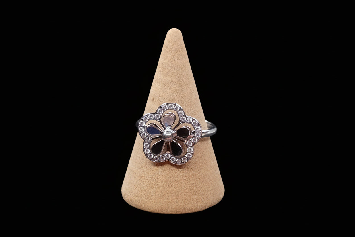Anello Fiore in 3D 🖤 con Strass Regolabile in Acciaio Inossidabile