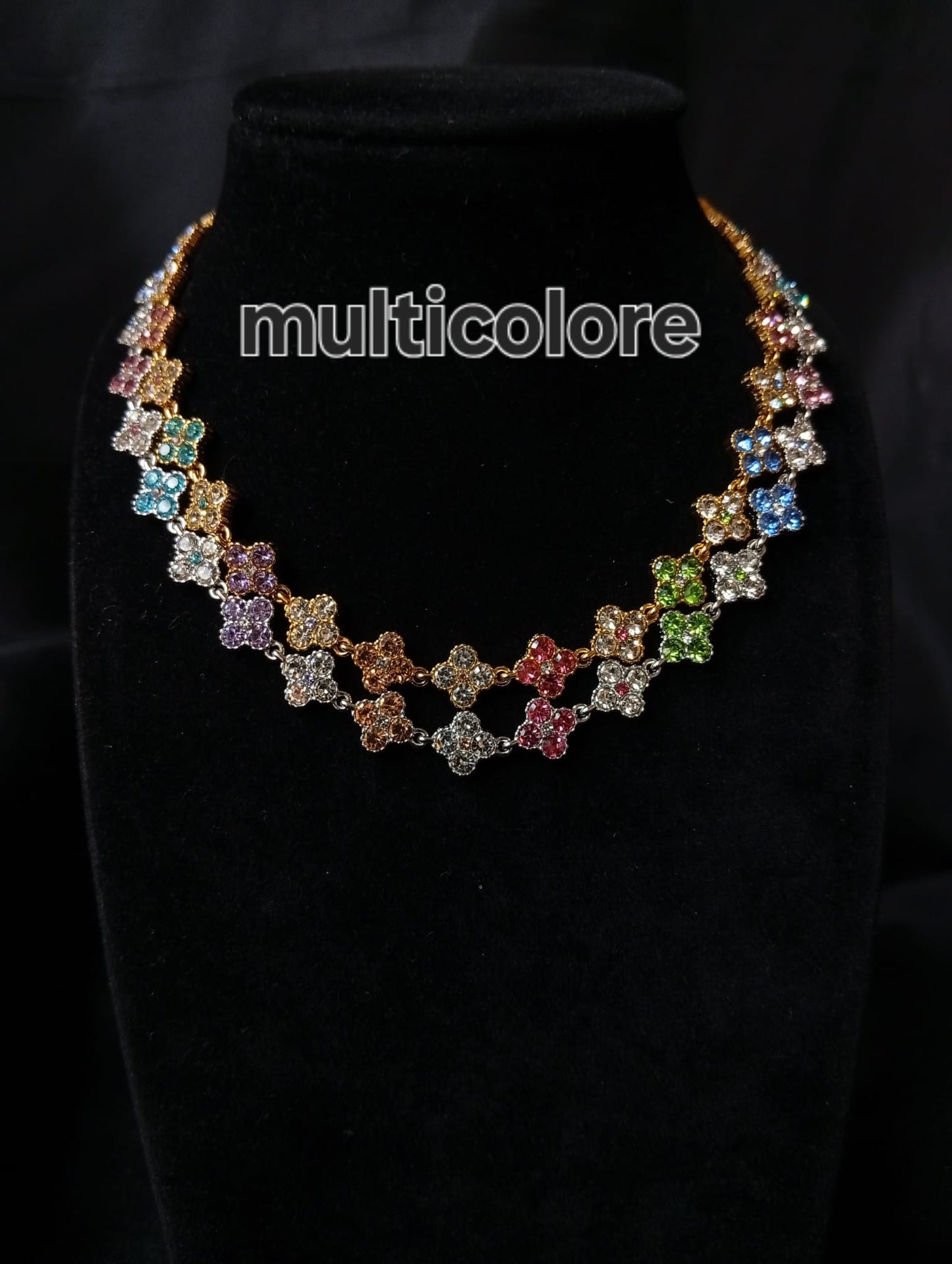 Collana Lumos ♥ Bijoux con Cristalli Multicolor a Quadrifoglio