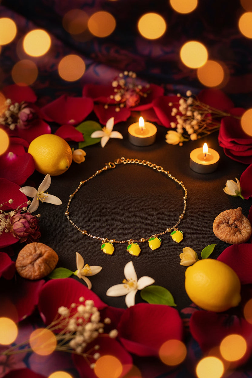 Cavigliera Limone 🖤 Bijoux Estivo con Ciondolo Limone 25 cm