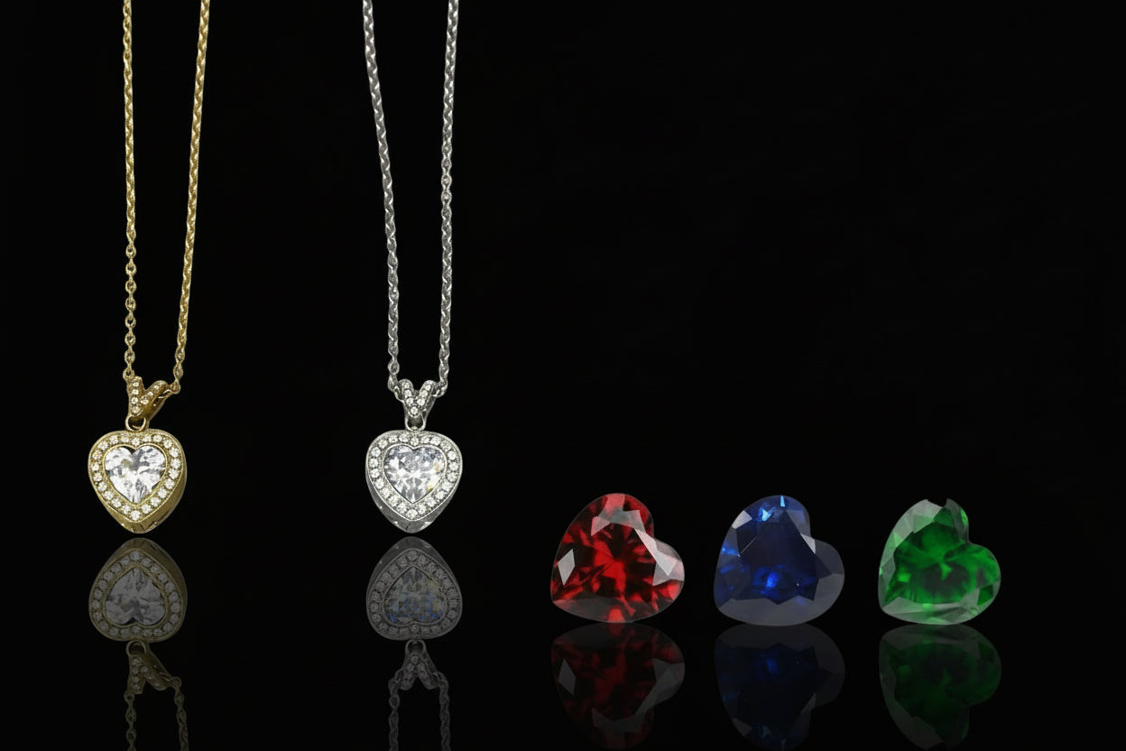 Collana Cuore Intercambiabile in Acciaio Inossidabile con 4 Pietre Incluse - Bijoux Personalizzabile Oro e Argento 🖤